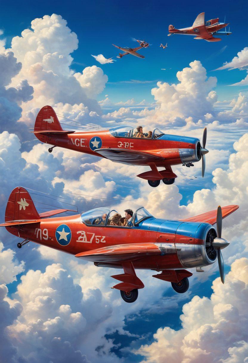 A romantic scene of a couple in a vintage airplane soaring above picturesque landscapes, with their hands intertwined against a backdrop of fluffy clouds and a blue sky. The cabin is cozy and adorned with travel memorabilia, symbolizing their journey together. Subtle icons of insurance symbols (like shields and hearts) can be integrated into the clouds, representing security and love. The sunlight illuminating the cockpit, enhancing the warmth of their adventure. super-realistic. vibrant colors. dreamy background.